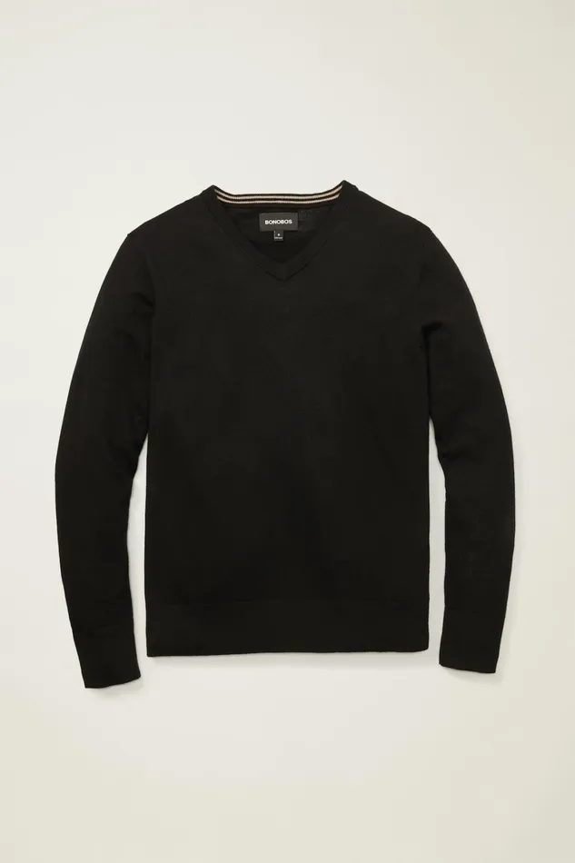 Men Washable Merino VNeck Sweater Jet Black Bonobos Crew and VNeck Sweaters
