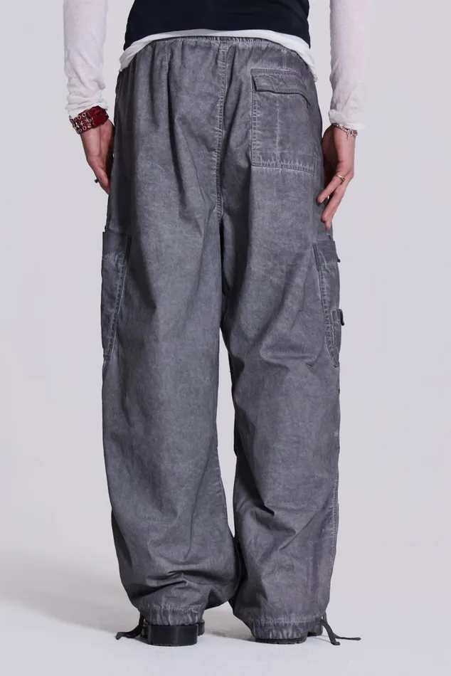 Men Washed Black Oil Parachute Cargo Pants Jaded London Parachute Pants
