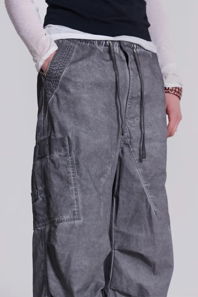 Men Washed Black Oil Parachute Cargo Pants Jaded London Parachute Pants
