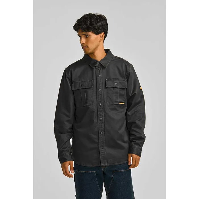 Men Waxed Cotton Shirt Jacket Cat Footwear Tops and Outerwear