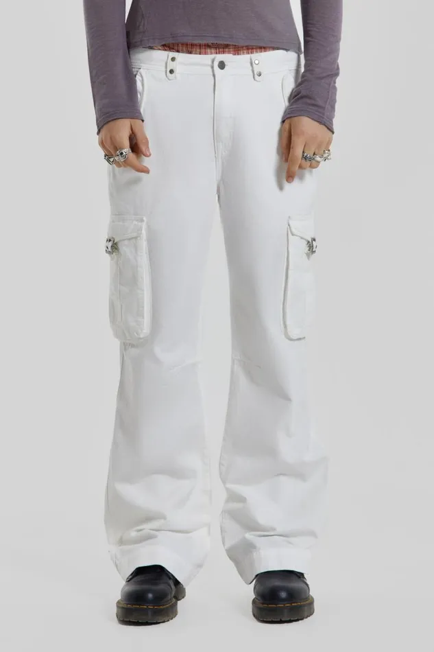 Men White Straight Leg Cargo Trousers Jaded London Cargo Pants