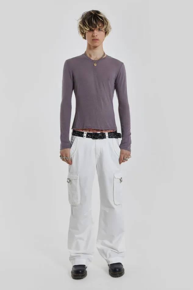 Men White Straight Leg Cargo Trousers Jaded London Cargo Pants