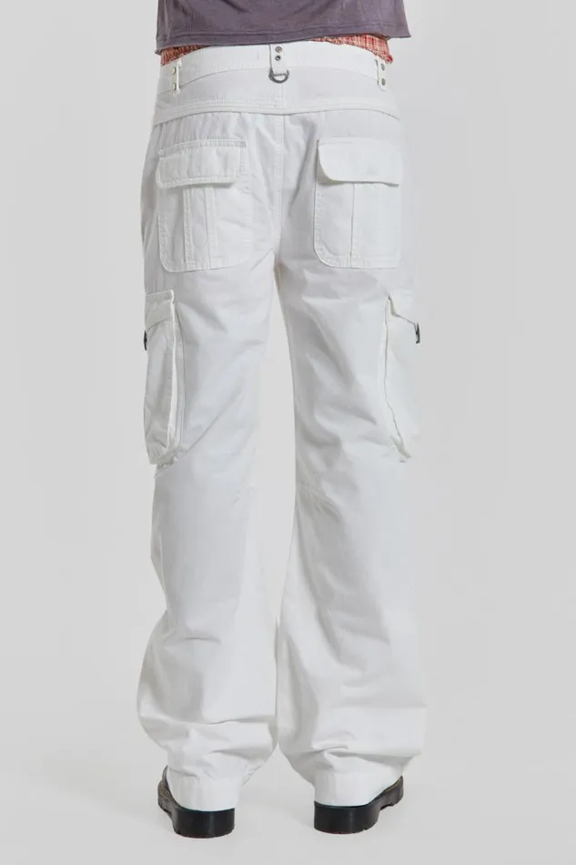 Men White Straight Leg Cargo Trousers Jaded London Cargo Pants