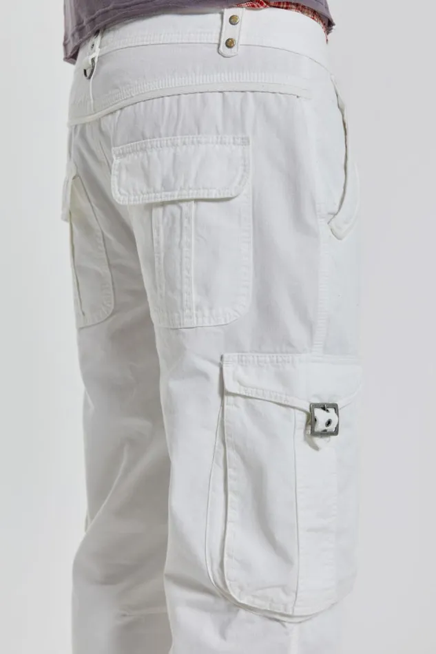 Men White Straight Leg Cargo Trousers Jaded London Cargo Pants