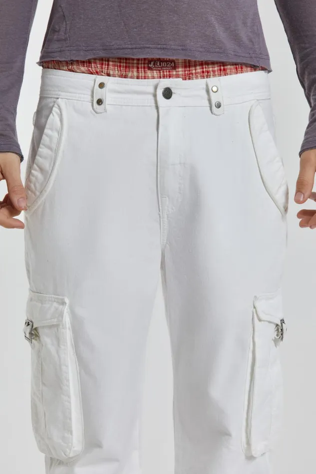 Men White Straight Leg Cargo Trousers Jaded London Cargo Pants
