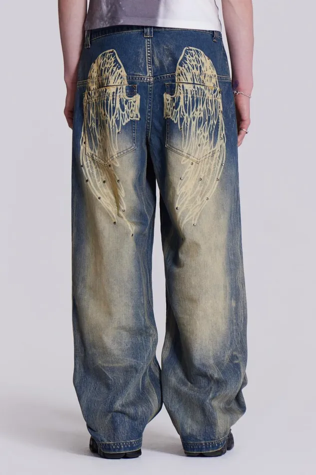 Men Wing Print Low Rise Colossus Jeans Jaded London Colossus Jeans