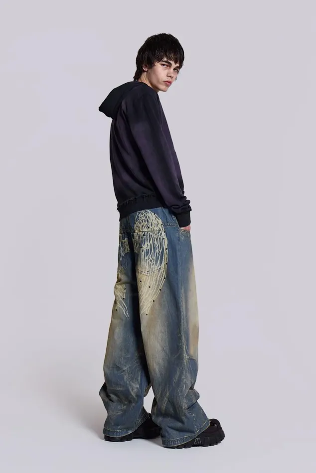 Men Wing Print Low Rise Colossus Jeans Jaded London Colossus Jeans