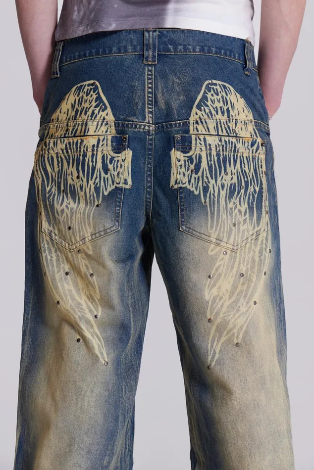 Men Wing Print Low Rise Colossus Jeans Jaded London Colossus Jeans