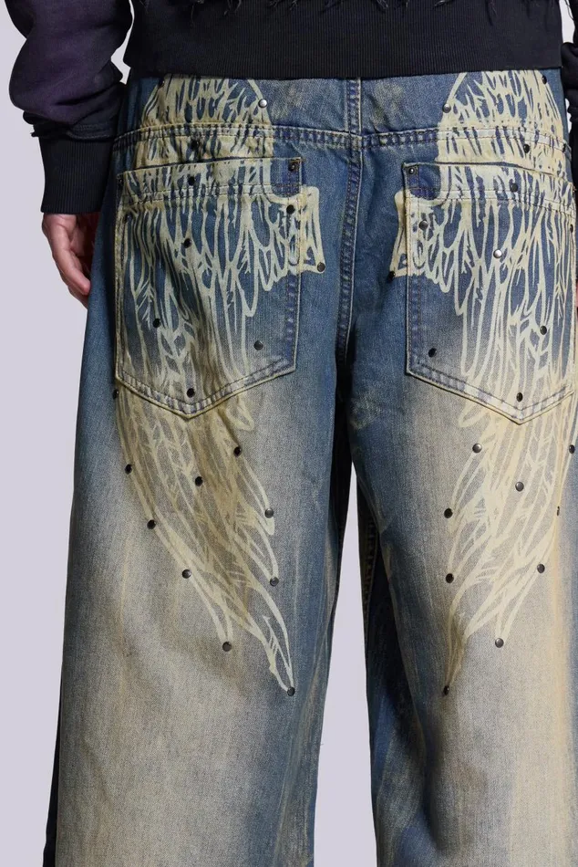 Men Wing Print Low Rise Colossus Jeans Jaded London Colossus Jeans