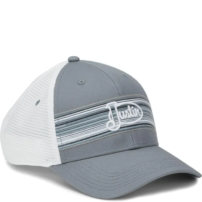 MENWOMEN Justin Logo Stripes Cap Greywhite Mesh Justin Boots Hats and Caps