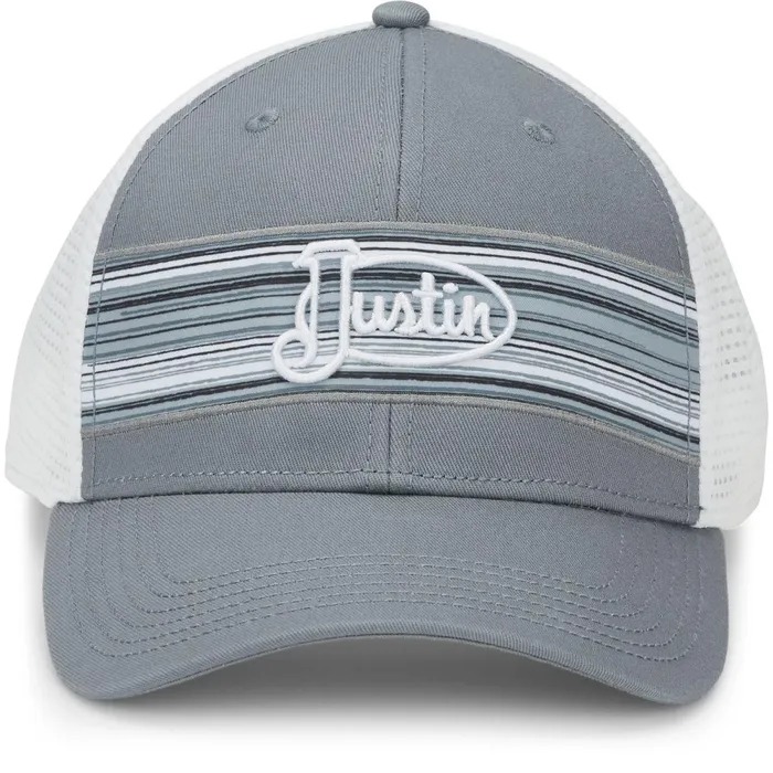 MENWOMEN Justin Logo Stripes Cap Greywhite Mesh Justin Boots Hats and Caps