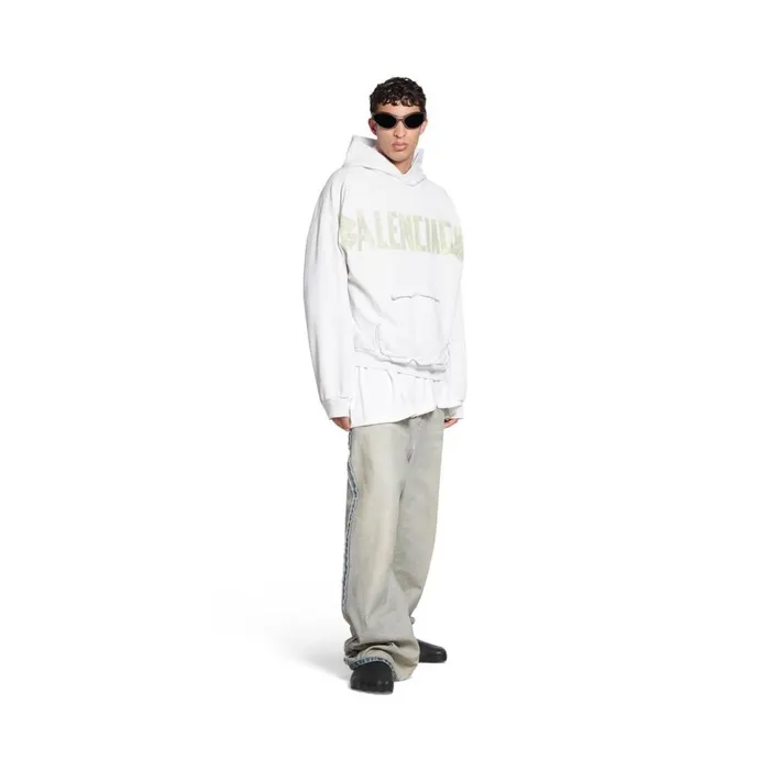 MenWomen Sweatshirts and Hoodies Balenciaga Tape Type Ripped Pocket Hoodie Large Fit In White MenWomen Sweatshirts and Hoodies Balenciaga Tape Type Ripped Pocket Hoodie Large Fit In White