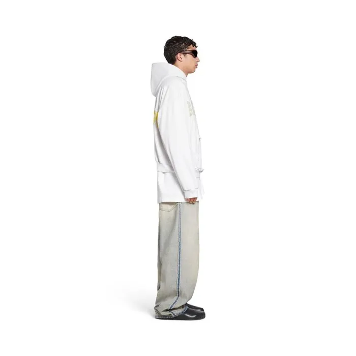 MenWomen Sweatshirts and Hoodies Balenciaga Tape Type Ripped Pocket Hoodie Large Fit In White