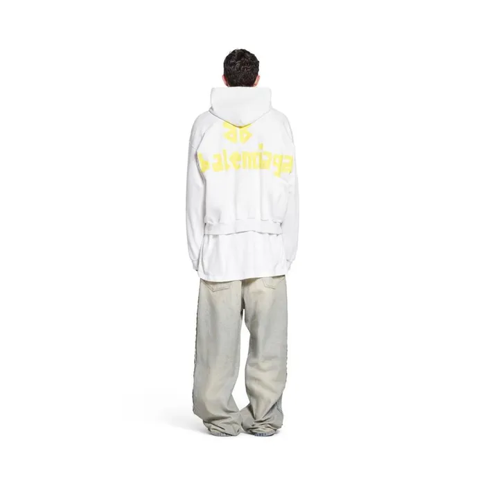 MenWomen Sweatshirts and Hoodies Balenciaga Tape Type Ripped Pocket Hoodie Large Fit In White