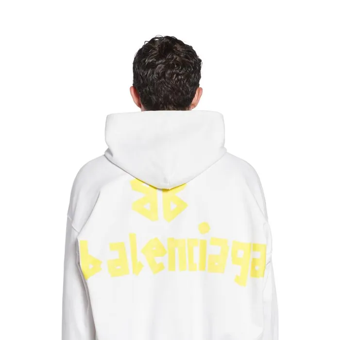 MenWomen Sweatshirts and Hoodies Balenciaga Tape Type Ripped Pocket Hoodie Large Fit In White