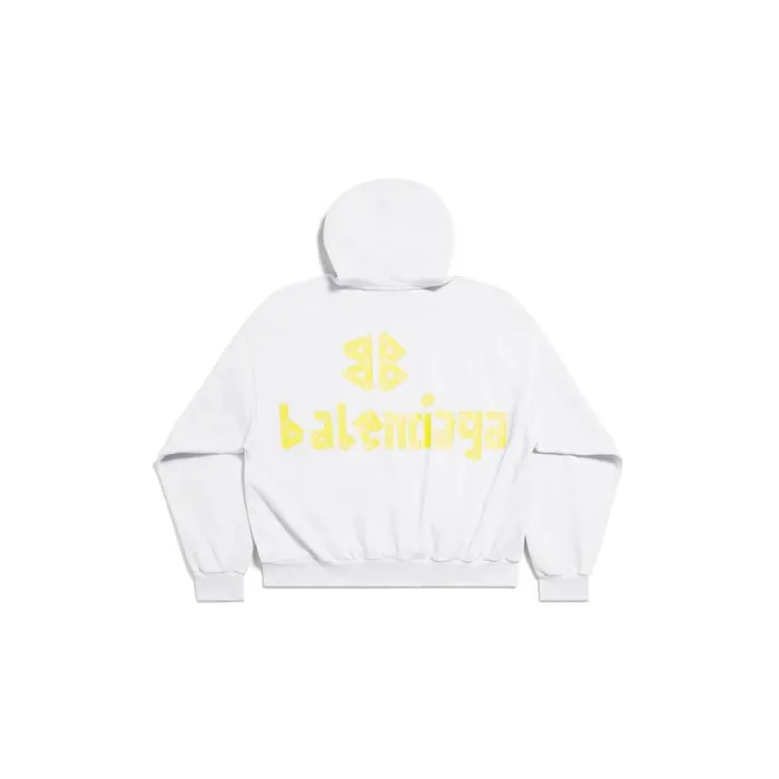 MenWomen Sweatshirts and Hoodies Balenciaga Tape Type Ripped Pocket Hoodie Large Fit In White