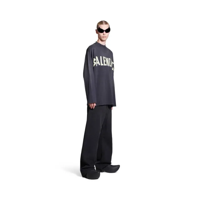 MenWomen Tshirts Balenciaga Tape Type Long Sleeve Tshirt Oversized In Black Faded MenWomen Tshirts Balenciaga Tape Type Long Sleeve Tshirt Oversized In Black Faded