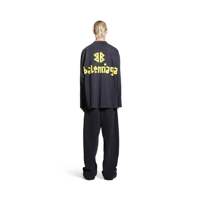 MenWomen Tshirts Balenciaga Tape Type Long Sleeve Tshirt Oversized In Black Faded