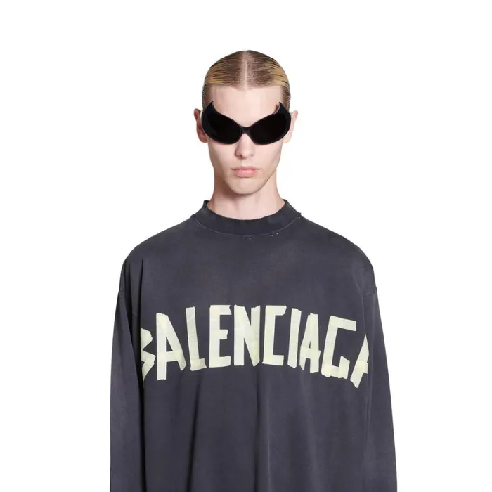 MenWomen Tshirts Balenciaga Tape Type Long Sleeve Tshirt Oversized In Black Faded