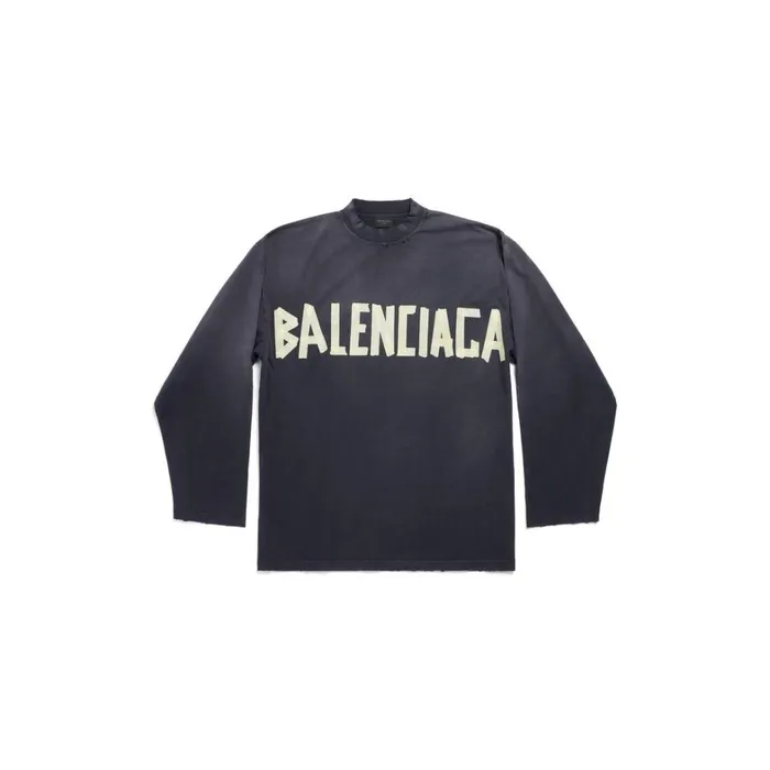 MenWomen Tshirts Balenciaga Tape Type Long Sleeve Tshirt Oversized In Black Faded