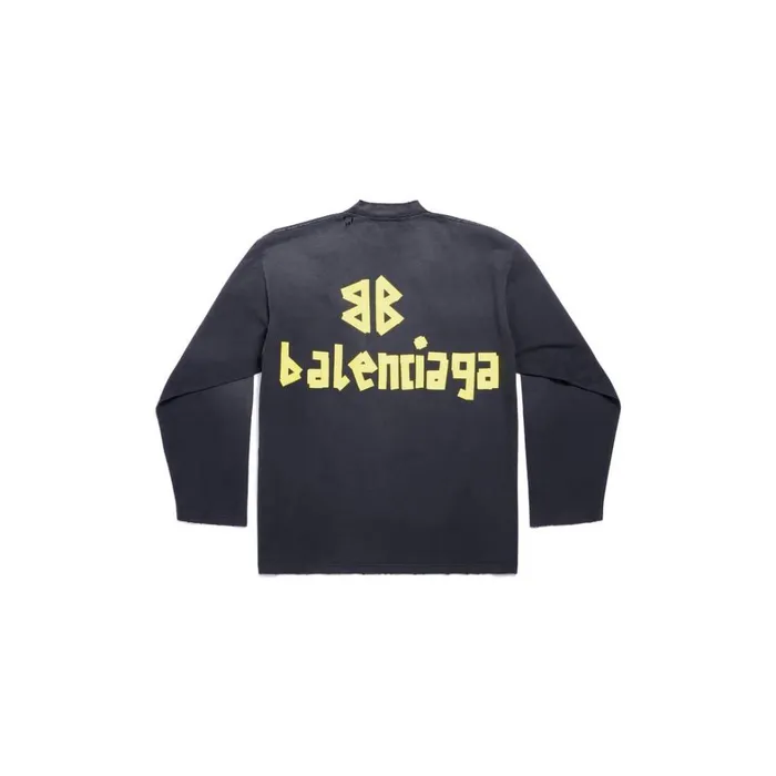 MenWomen Tshirts Balenciaga Tape Type Long Sleeve Tshirt Oversized In Black Faded