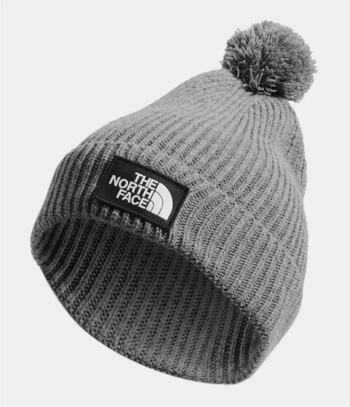 Mens TNF Logo Box Pom Beanie Tnf Medium Grey Heather The North Face Beanies and Scarves