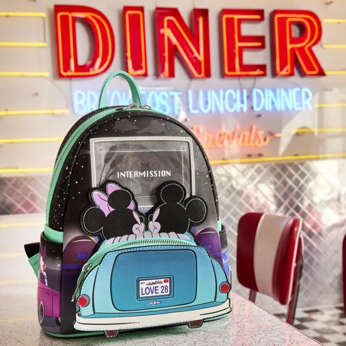 Mickey and Minnie Date Night DriveIn Lenticular Mini Backpack Unisex Loungefly Backpacks Mickey and Minnie Date Night DriveIn Lenticular Mini Backpack Unisex Loungefly Backpacks