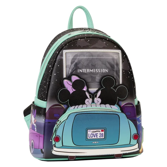 Mickey and Minnie Date Night DriveIn Lenticular Mini Backpack Unisex Loungefly Backpacks Mickey and Minnie Date Night DriveIn Lenticular Mini Backpack Unisex Loungefly Backpacks