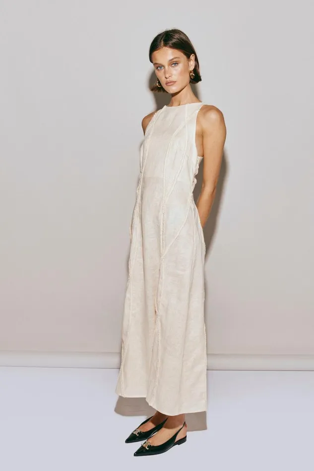 MidiMaxi Dresses Women VRG GRL Ana Linen Maxi Dress Wave