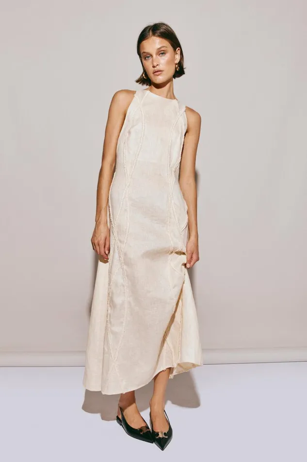 MidiMaxi Dresses Women VRG GRL Ana Linen Maxi Dress Wave MidiMaxi Dresses Women VRG GRL Ana Linen Maxi Dress Wave