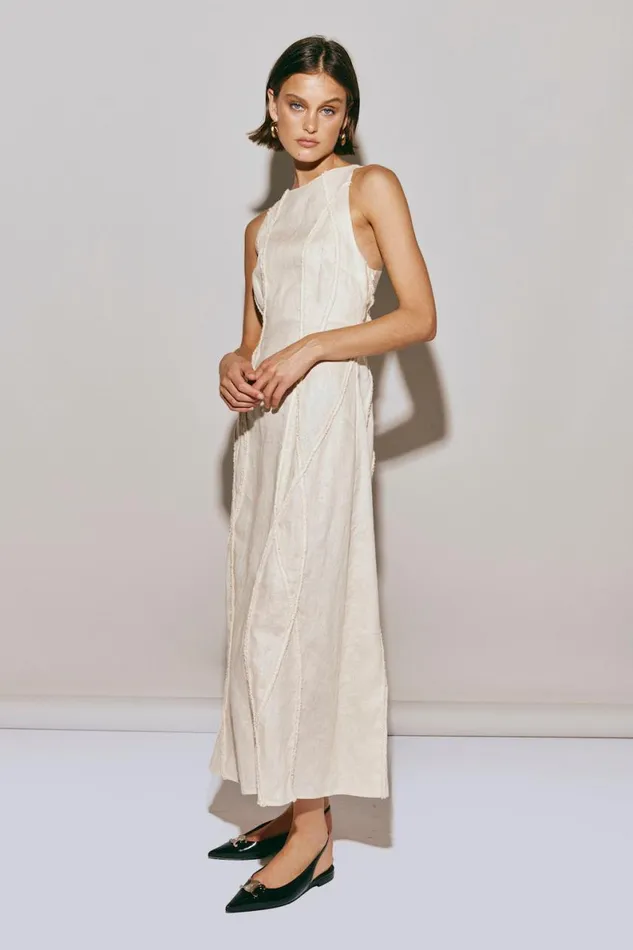MidiMaxi Dresses Women VRG GRL Ana Linen Maxi Dress Wave MidiMaxi Dresses Women VRG GRL Ana Linen Maxi Dress Wave