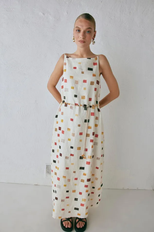 MidiMaxi Dresses Women VRG GRL Elma Linen Midi Dress Tile MidiMaxi Dresses Women VRG GRL Elma Linen Midi Dress Tile
