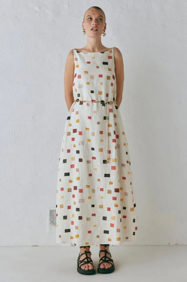 MidiMaxi Dresses Women VRG GRL Elma Linen Midi Dress Tile MidiMaxi Dresses Women VRG GRL Elma Linen Midi Dress Tile