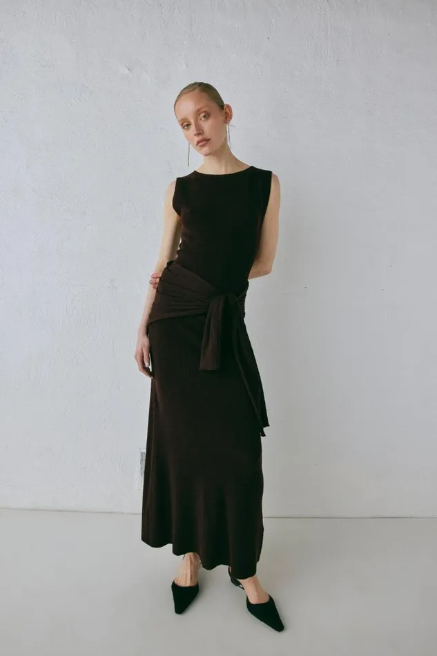 MidiMaxi Dresses Women VRG GRL Gia Knit Midi Dress Dark Chocolate MidiMaxi Dresses Women VRG GRL Gia Knit Midi Dress Dark Chocolate