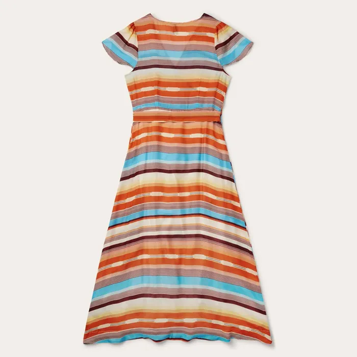 Midi Women Stetson Sunset Serape Print Rayon Herringbone Wrap Front Dress Multi