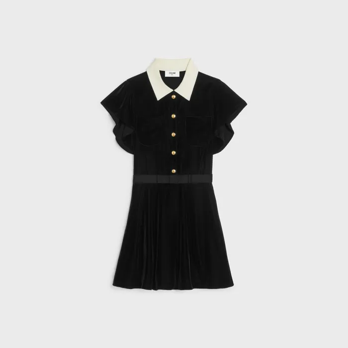 Mini Dress In Flowing Velvet Black Women CELINE DRESSES AND SKIRTS