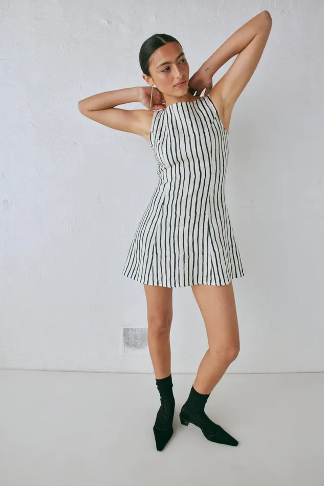Mini Dresses Women VRG GRL Chloe Linen Mini Dress Black