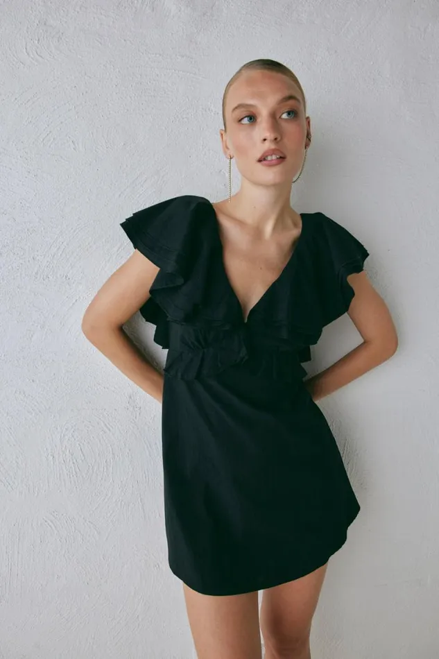 Mini Dresses Women VRG GRL Party Nights Frill Mini Dress Black