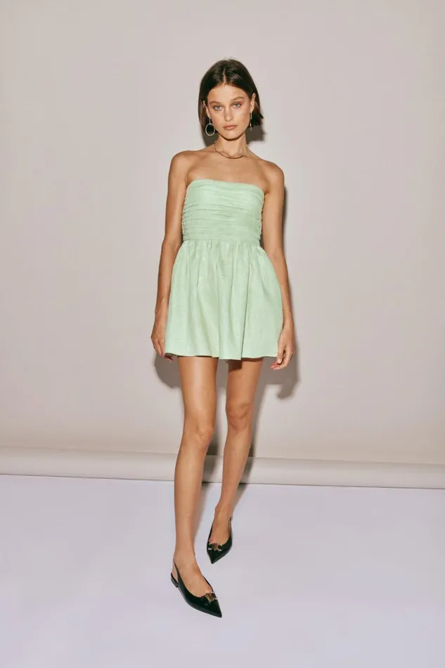 Mini Dresses Women VRG GRL Saint Malo Linen Mini Dress Sage Mini Dresses Women VRG GRL Saint Malo Linen Mini Dress Sage