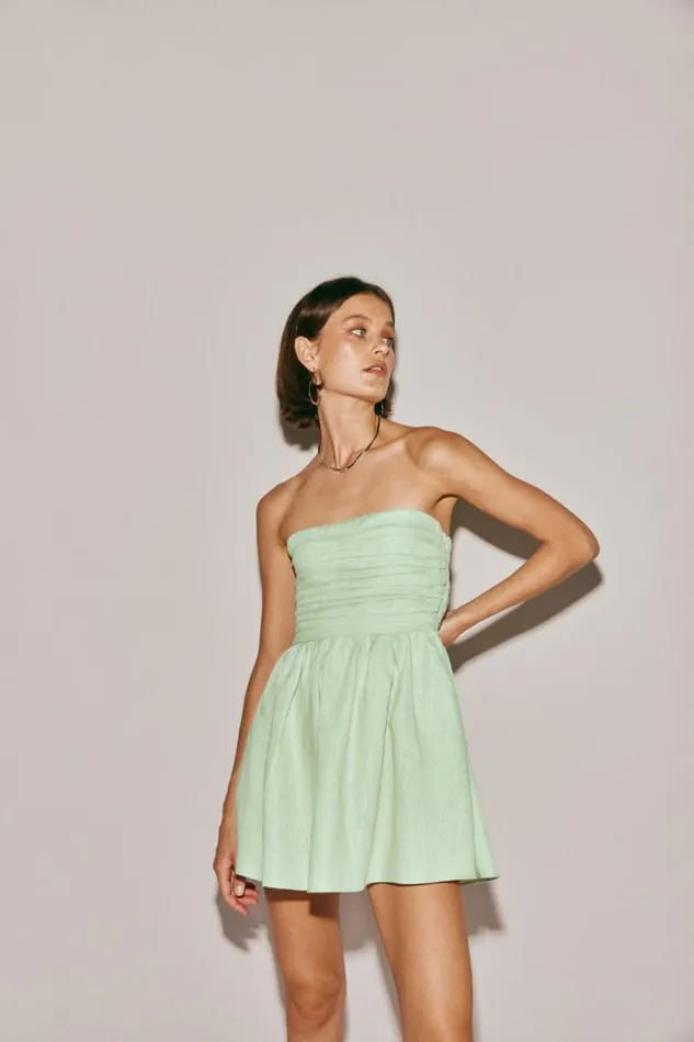 Mini Dresses Women VRG GRL Saint Malo Linen Mini Dress Sage Mini Dresses Women VRG GRL Saint Malo Linen Mini Dress Sage
