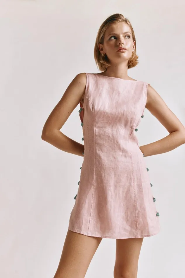 Mini Dresses Women VRG GRL Tia Linen Mini Dress Blush Mini Dresses Women VRG GRL Tia Linen Mini Dress Blush