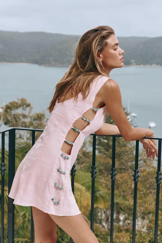 Mini Dresses Women VRG GRL Tia Linen Mini Dress Blush Mini Dresses Women VRG GRL Tia Linen Mini Dress Blush