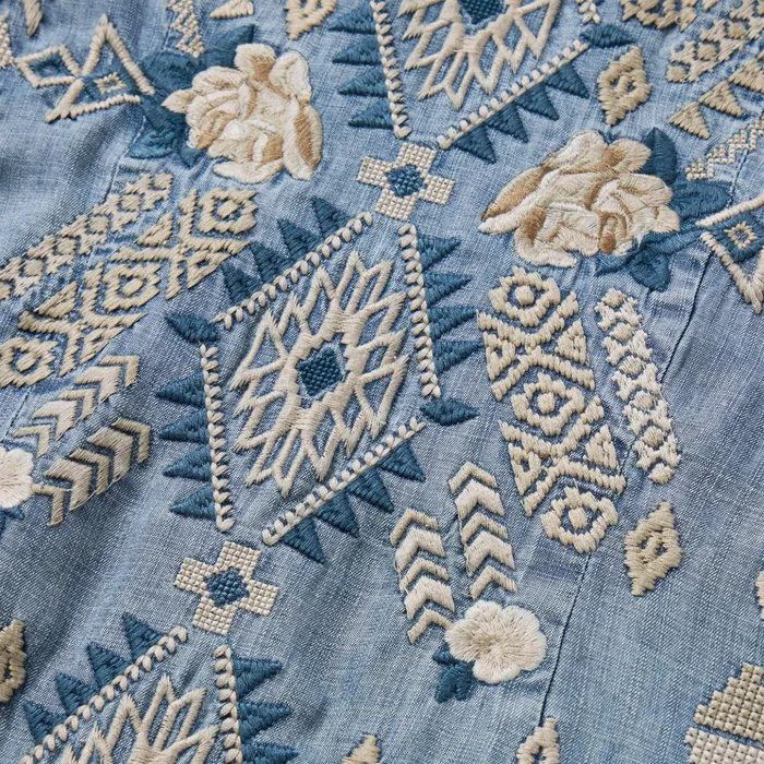 Mini Women Stetson Embroidered Denim Twill Shirt Dress Blue