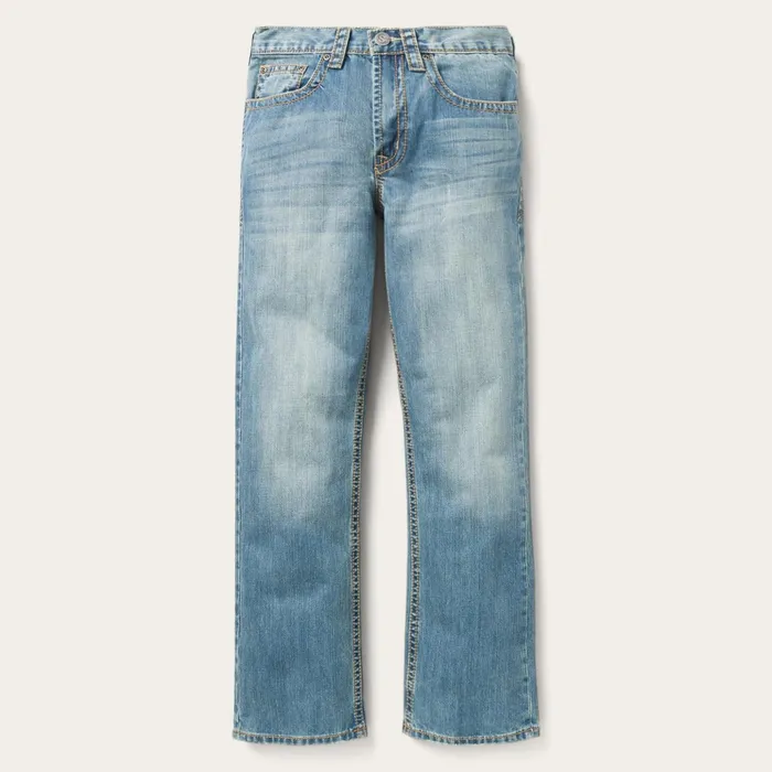 Modern Cut Men Stetson 1520 Fit Light Wash Jeans With Tacking Blue