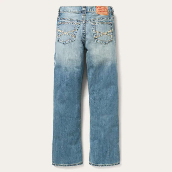 Modern Cut Men Stetson 1520 Fit Light Wash Jeans With Tacking Blue
