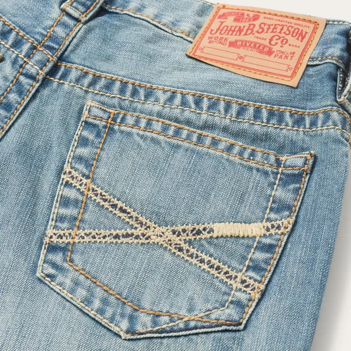 Modern Cut Men Stetson 1520 Fit Light Wash Jeans With Tacking Blue