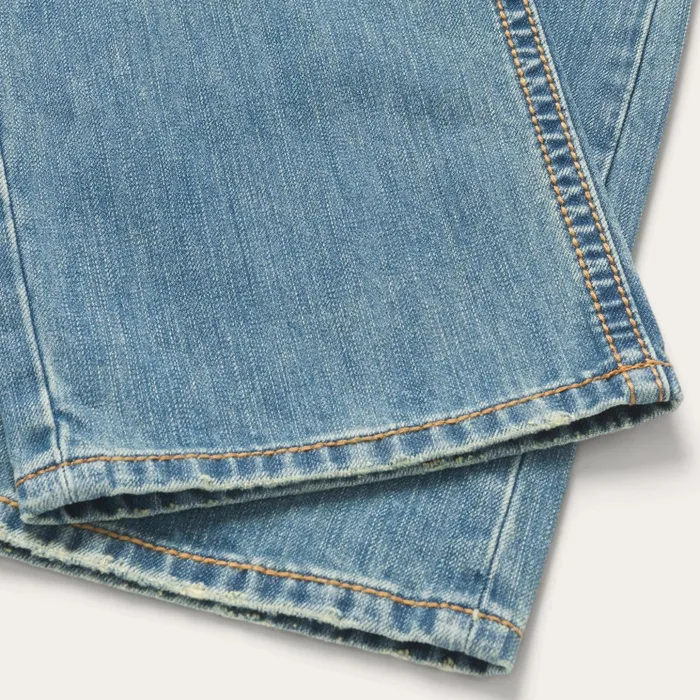 Modern Cut Men Stetson 1520 Fit Light Wash Jeans With Tacking Blue