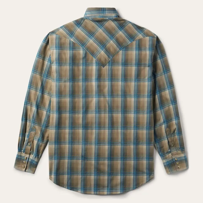 Modern Cut Men Stetson Khaki Ombre Plaid Shirt Khaki Ombre Plaid Shirt