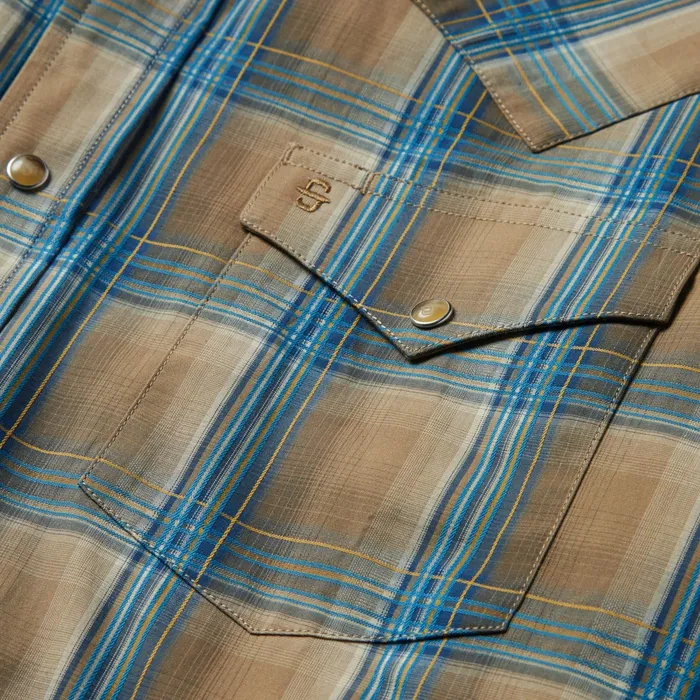 Modern Cut Men Stetson Khaki Ombre Plaid Shirt Khaki Ombre Plaid Shirt