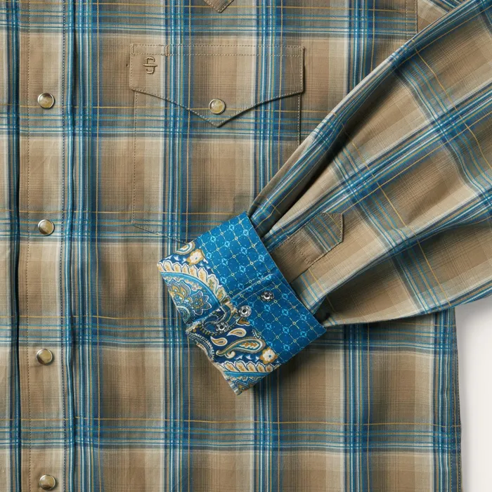 Modern Cut Men Stetson Khaki Ombre Plaid Shirt Khaki Ombre Plaid Shirt